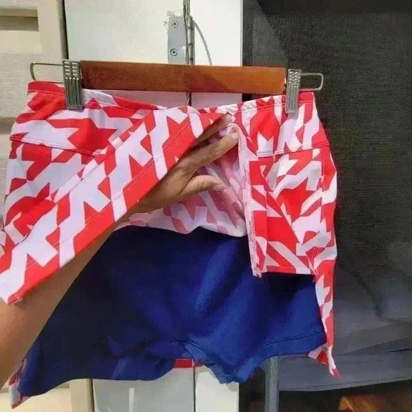 JoFit Skirt in Red White Houndstooth Small Blue Undershorts Houndstooth Pattern - Picture 5 of 10
